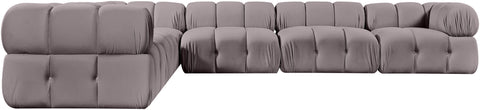 Camden Taupe Velvet Performance Fabric Upholstered Sectional, 6-Piece