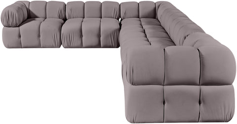 Camden Taupe Velvet Performance Fabric Upholstered Sectional, 6-Piece