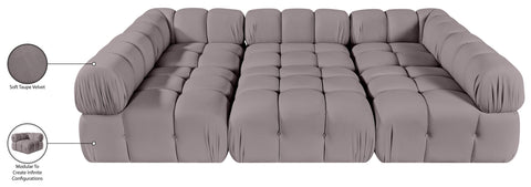 Camden Taupe Velvet Performance Fabric Upholstered Sectional, 6-Piece (Style 8)