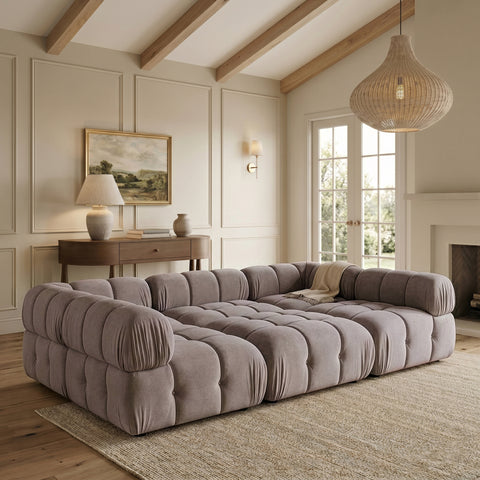 Camden Taupe Velvet Performance Fabric Upholstered Sectional, 6-Piece (Style 8)
