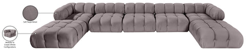 Camden Taupe Velvet Performance Fabric Upholstered Sectional, 7-Piece (Style 3)