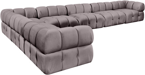 Camden Taupe Velvet Performance Fabric Upholstered Sectional, 7-Piece (Style 4)