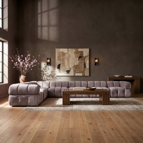 Camden Taupe Velvet Performance Fabric Upholstered Sectional, 7-Piece (Style 4)
