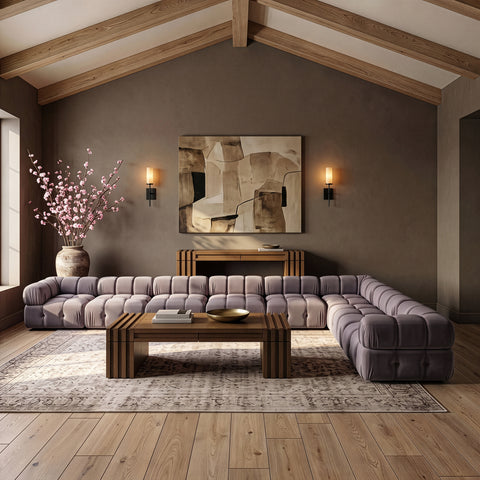 Camden Taupe Velvet Performance Fabric Upholstered Sectional, 8-Piece (Style 2)
