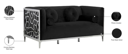 Elegante Black Velvet Loveseat L