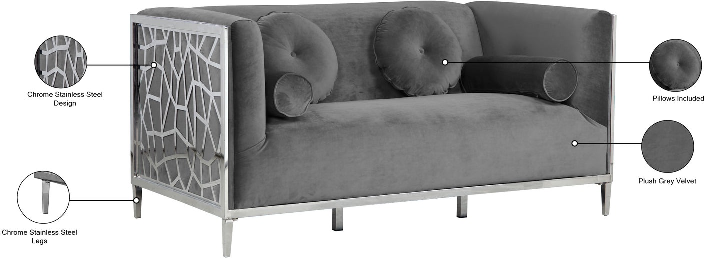 elegante grey velvet loveseat l