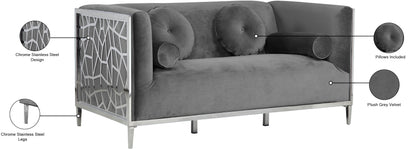 Elegante Grey Velvet Loveseat L