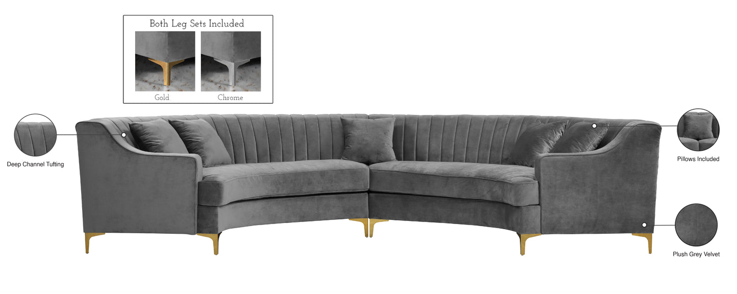 jester grey velvet 2pc. sectional sectional