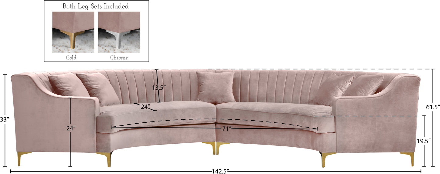 jester pink velvet 2pc. sectional sectional