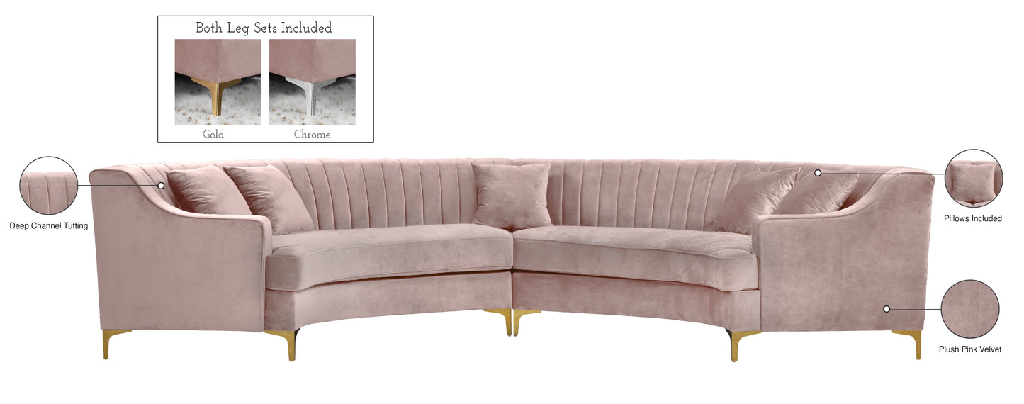 jester pink velvet 2pc. sectional sectional