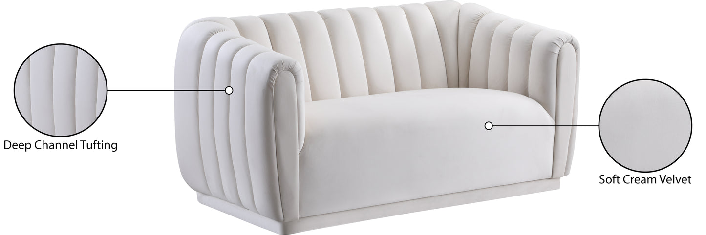 carter cream velvet loveseat l