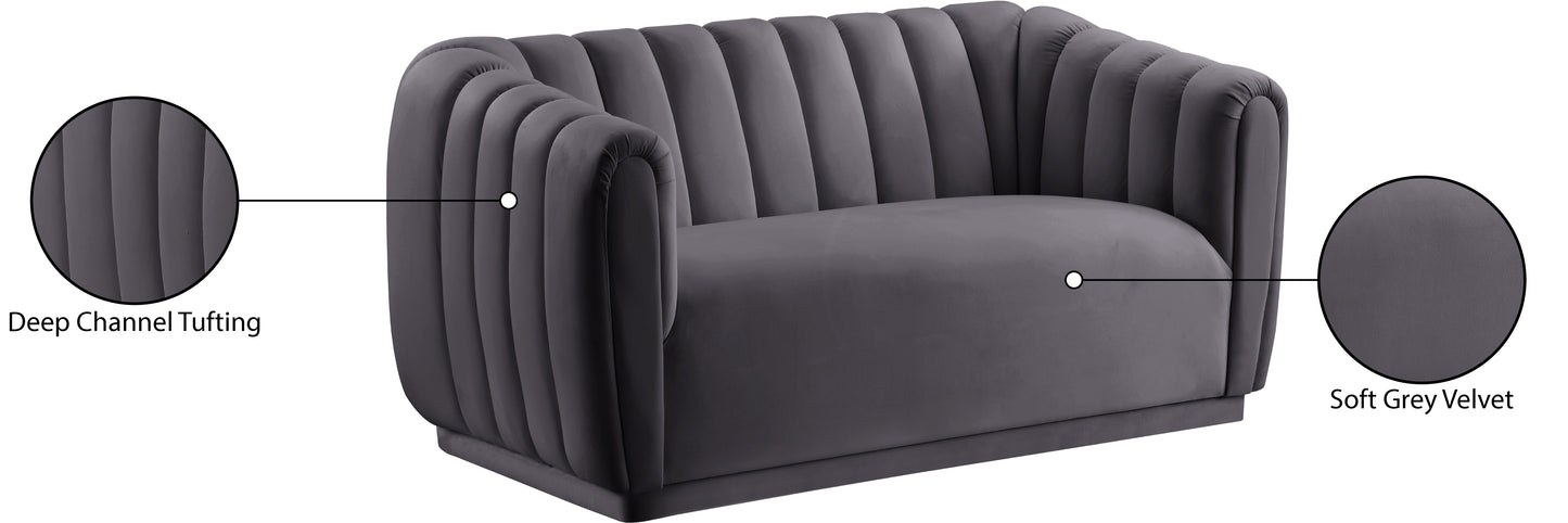 carter grey velvet loveseat l