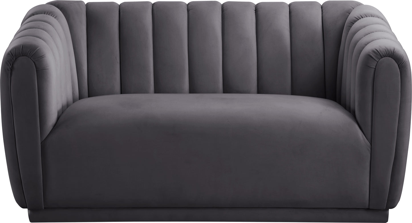 carter grey velvet loveseat l