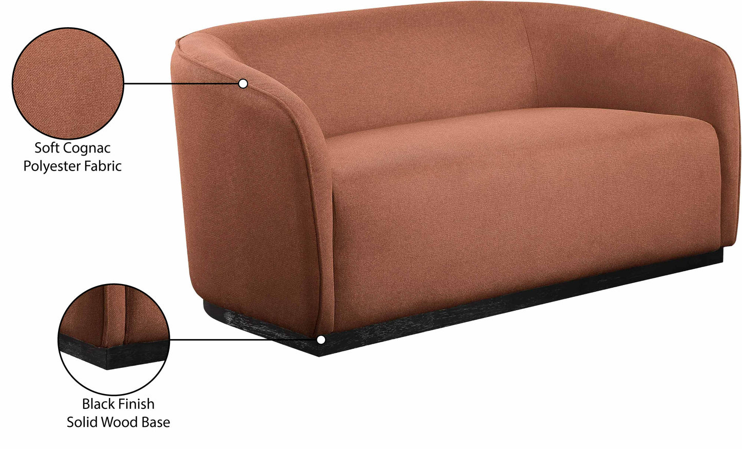 dream cognac polyester fabric loveseat l