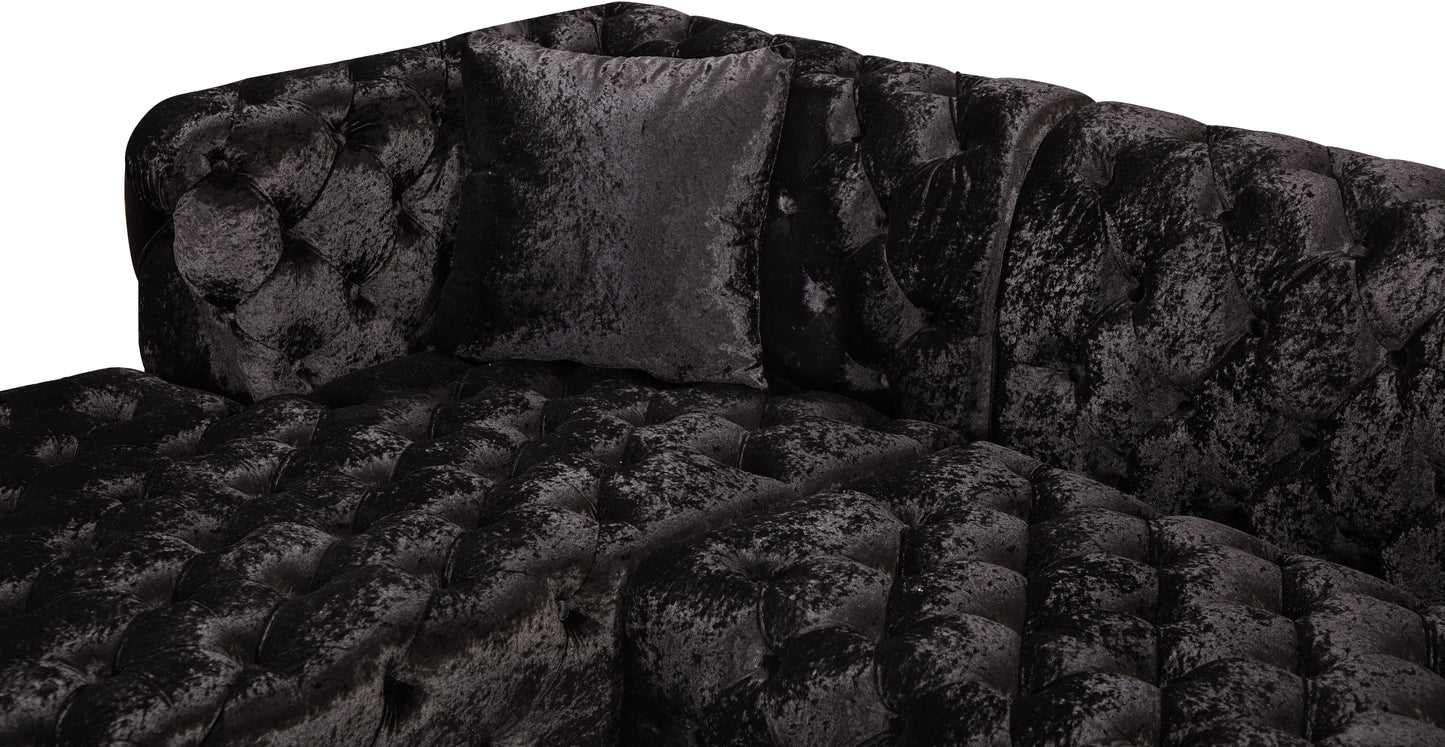 fleur black velvet 3pc. sectional (3 boxes) sectional