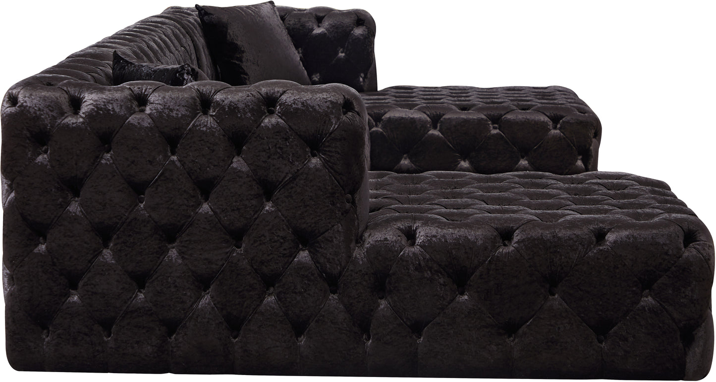 fleur black velvet 3pc. sectional (3 boxes) sectional