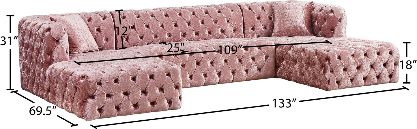 fleur pink velvet 3pc. sectional (3 boxes) sectional