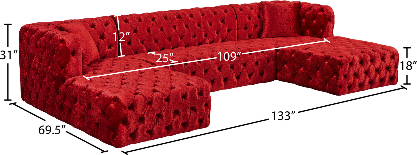 fleur red velvet 3pc. sectional (3 boxes) sectional