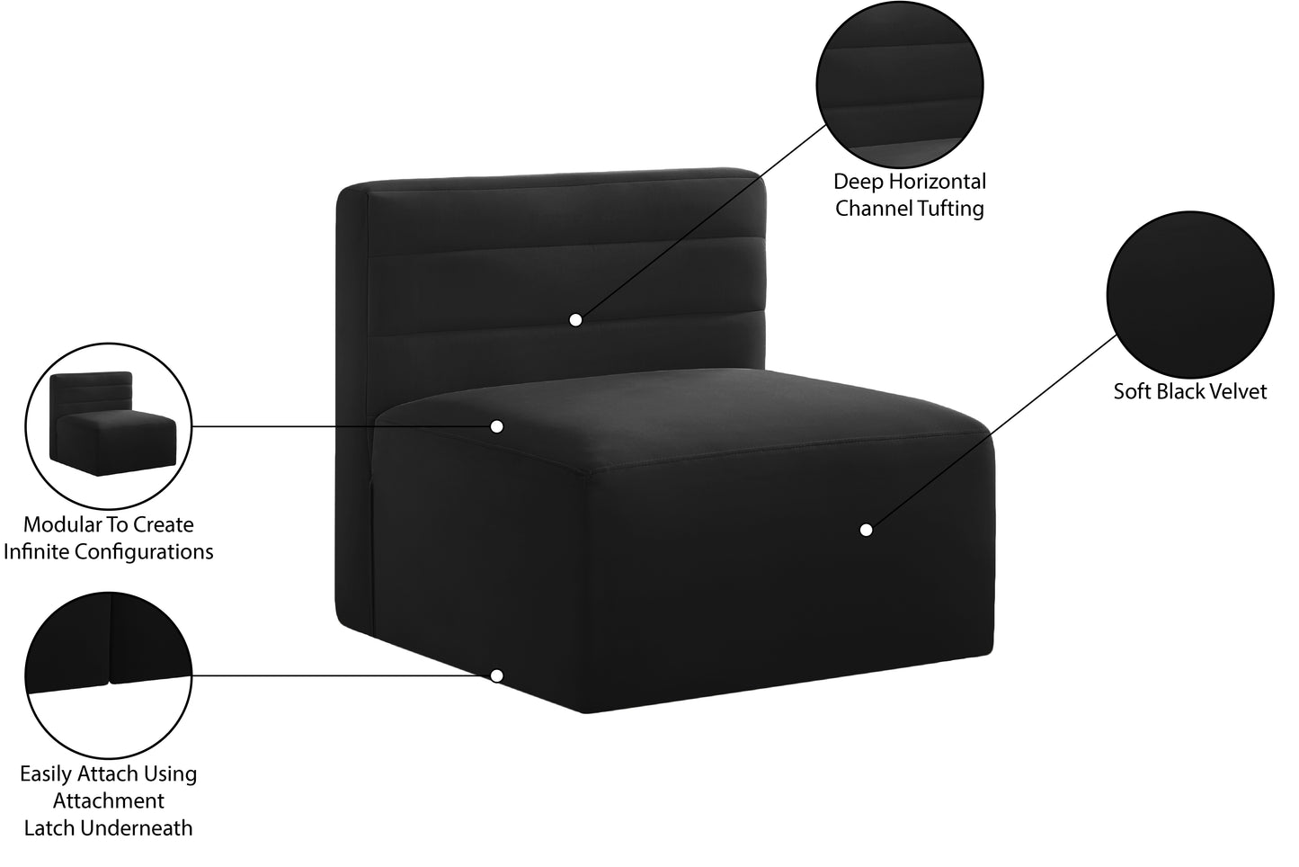 amelia black velvet modular armless chair armless