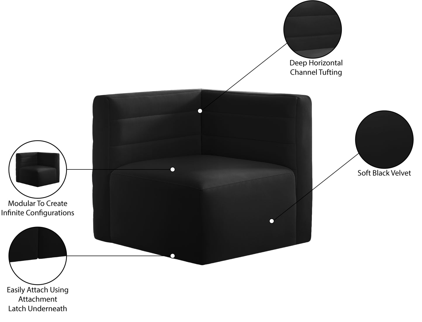 amelia black velvet modular corner chair corner