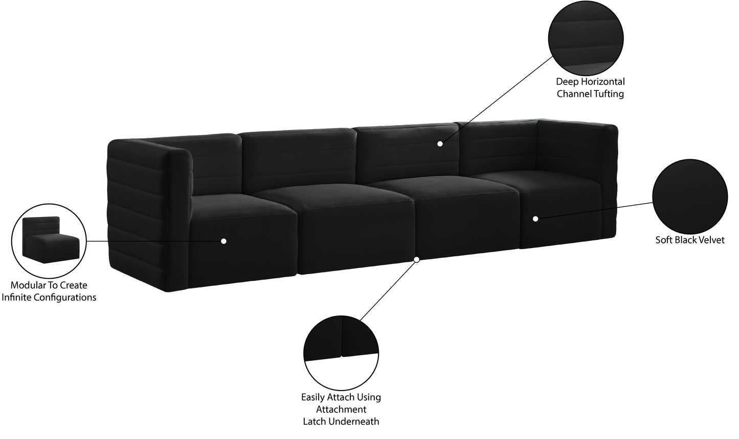 amelia black velvet modular sofa s126