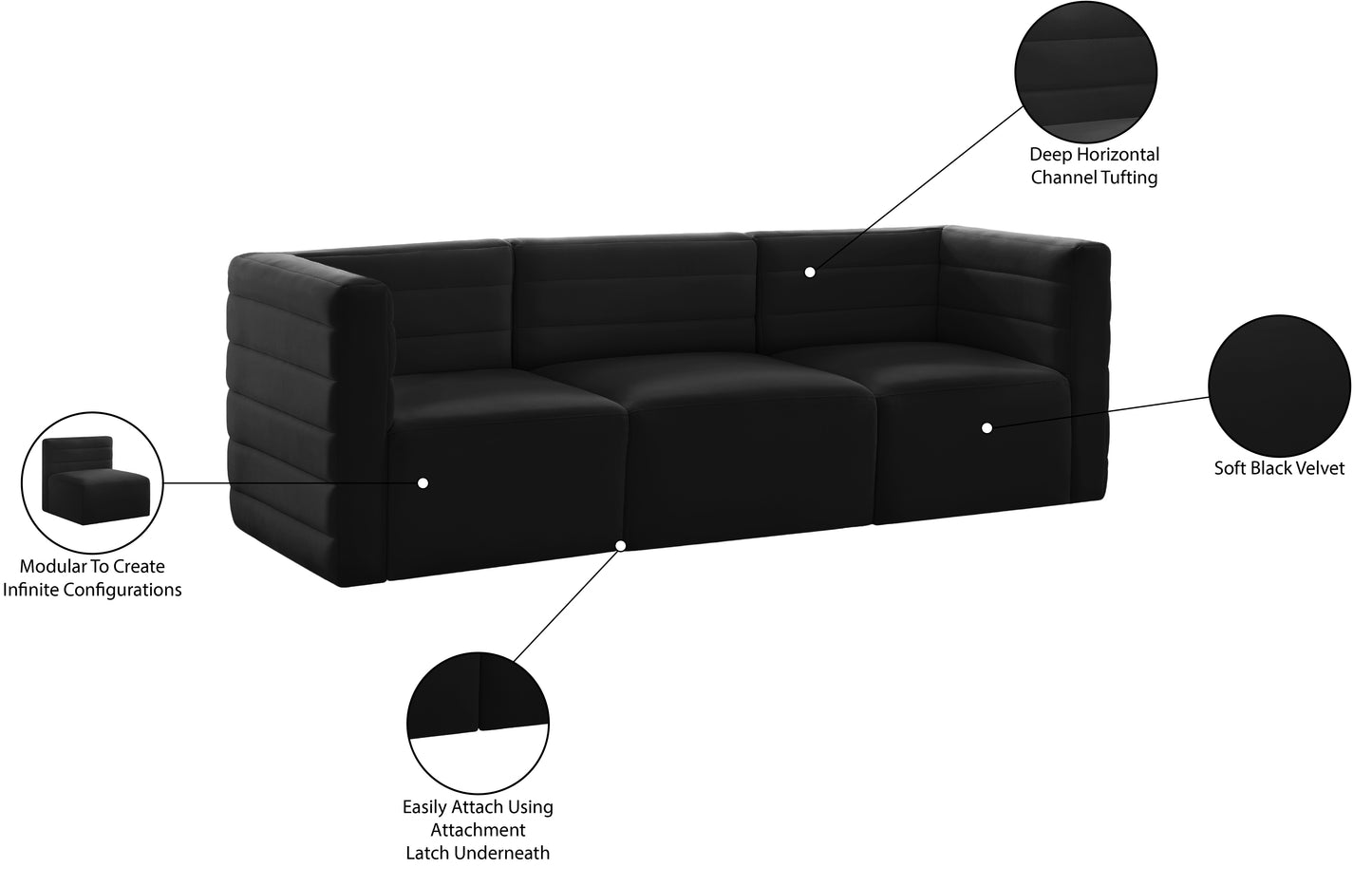 amelia black velvet modular sofa s95