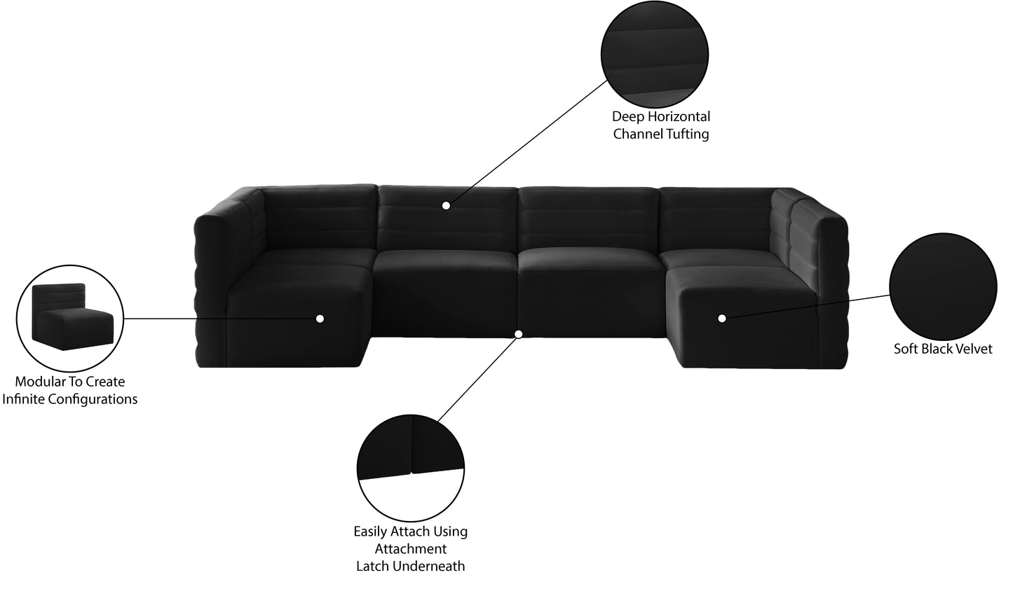 amelia black velvet modular sectional sec6b