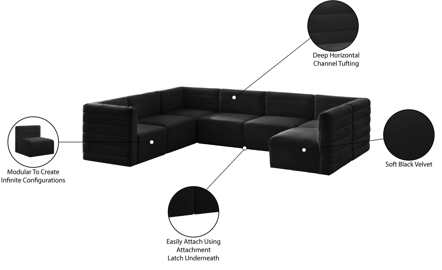 amelia black velvet modular sectional sec7a