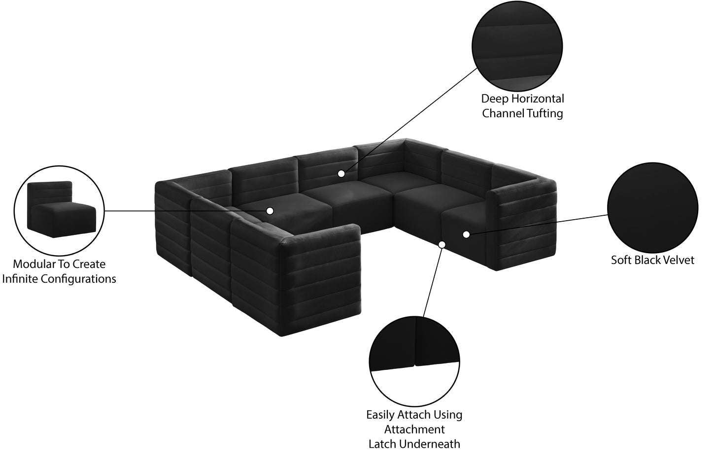 amelia black velvet modular sectional sec8a