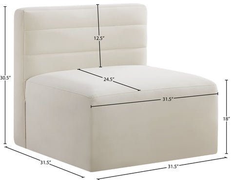 Amelia Cream Velvet Modular Armless Chair Armless