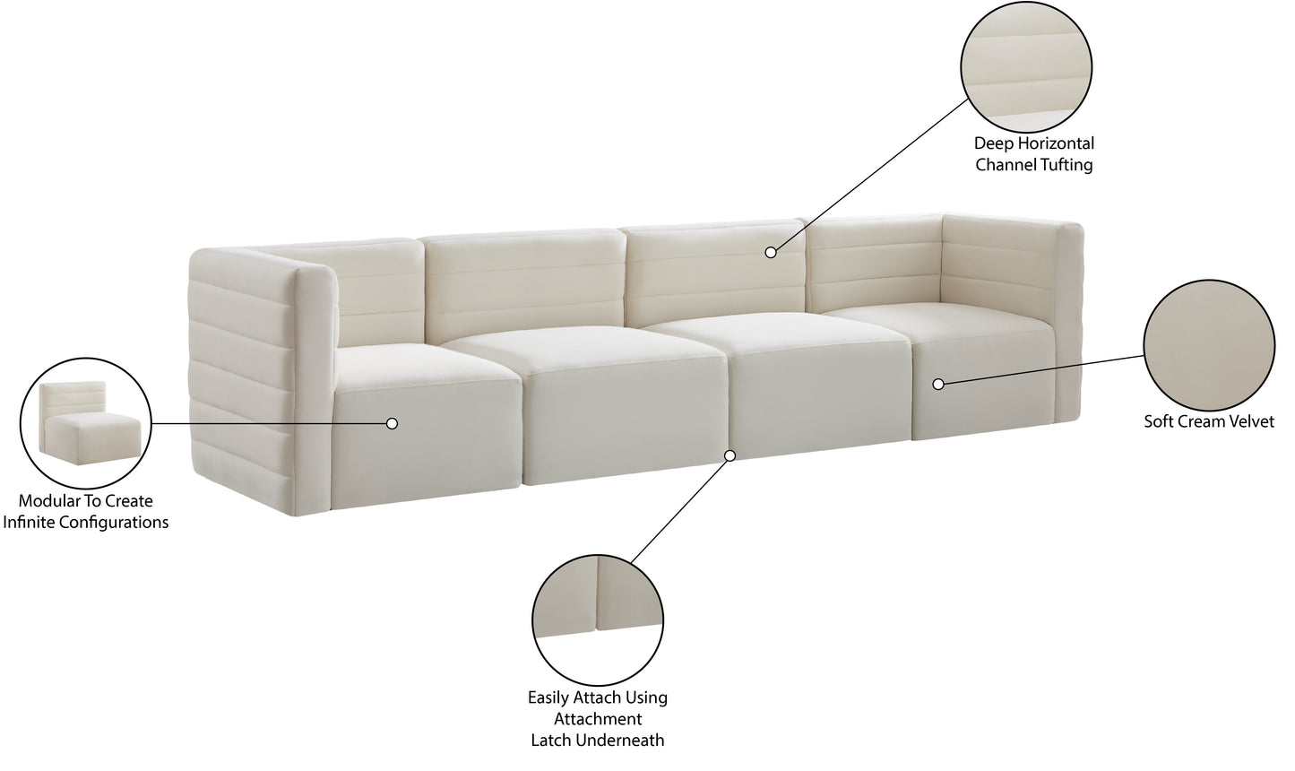 amelia cream velvet modular sofa s126