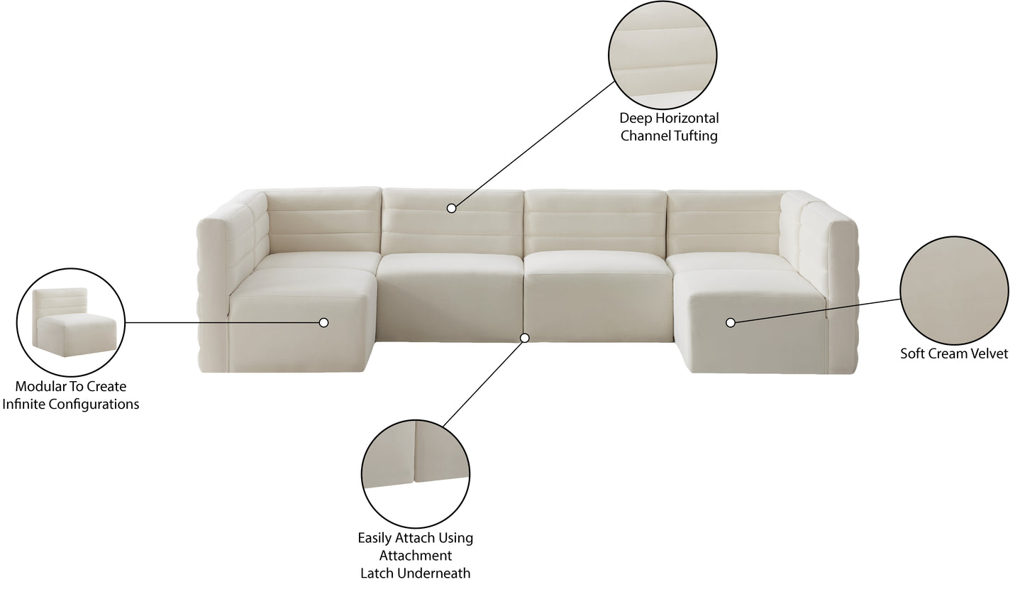 amelia cream velvet modular sectional sec6b