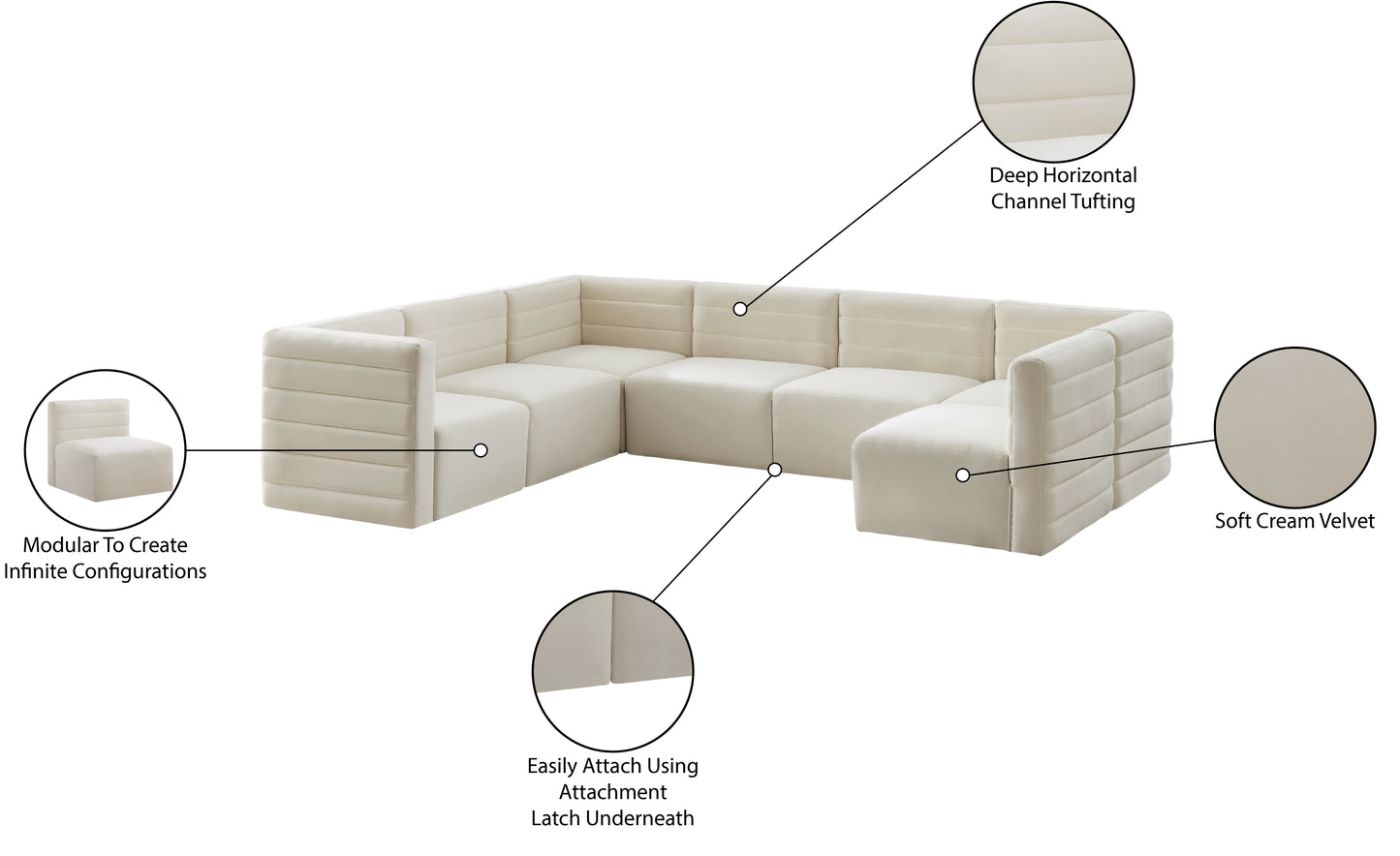 amelia cream velvet modular sectional sec7a