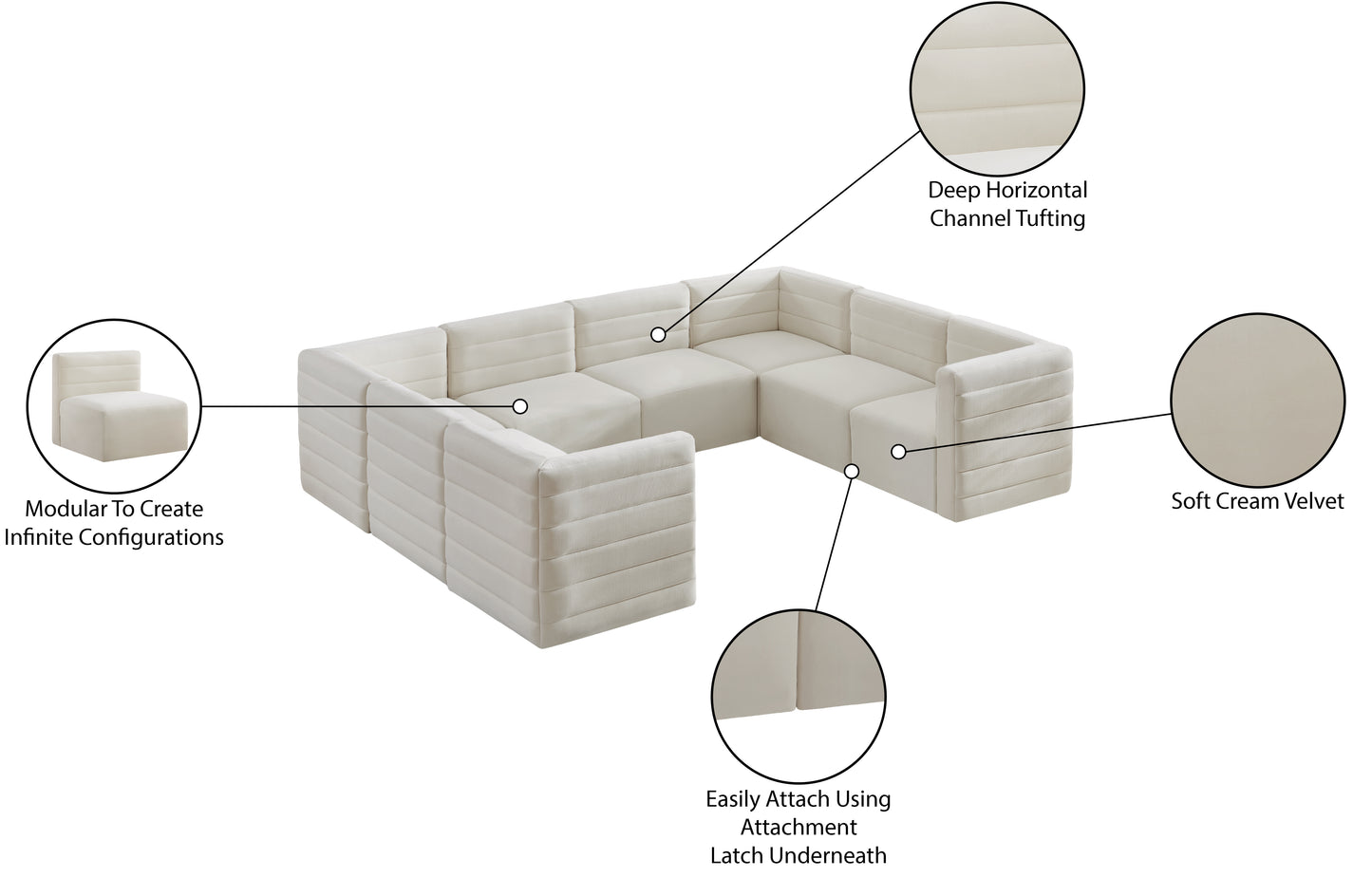 amelia cream velvet modular sectional sec8a