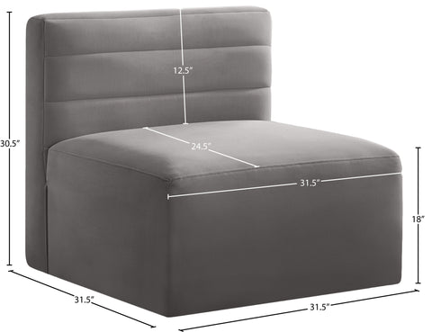 Amelia Grey Velvet Modular Armless Chair Armless