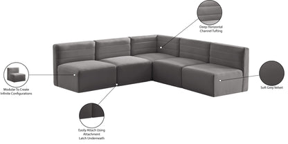 Amelia Grey Velvet Modular Sectional Sec5B