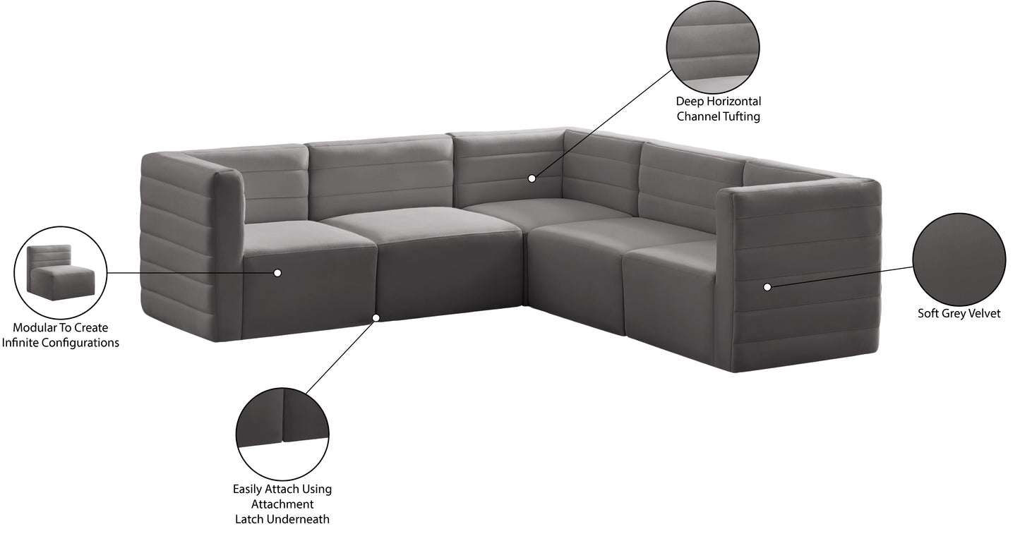 amelia grey velvet modular sectional sec5c