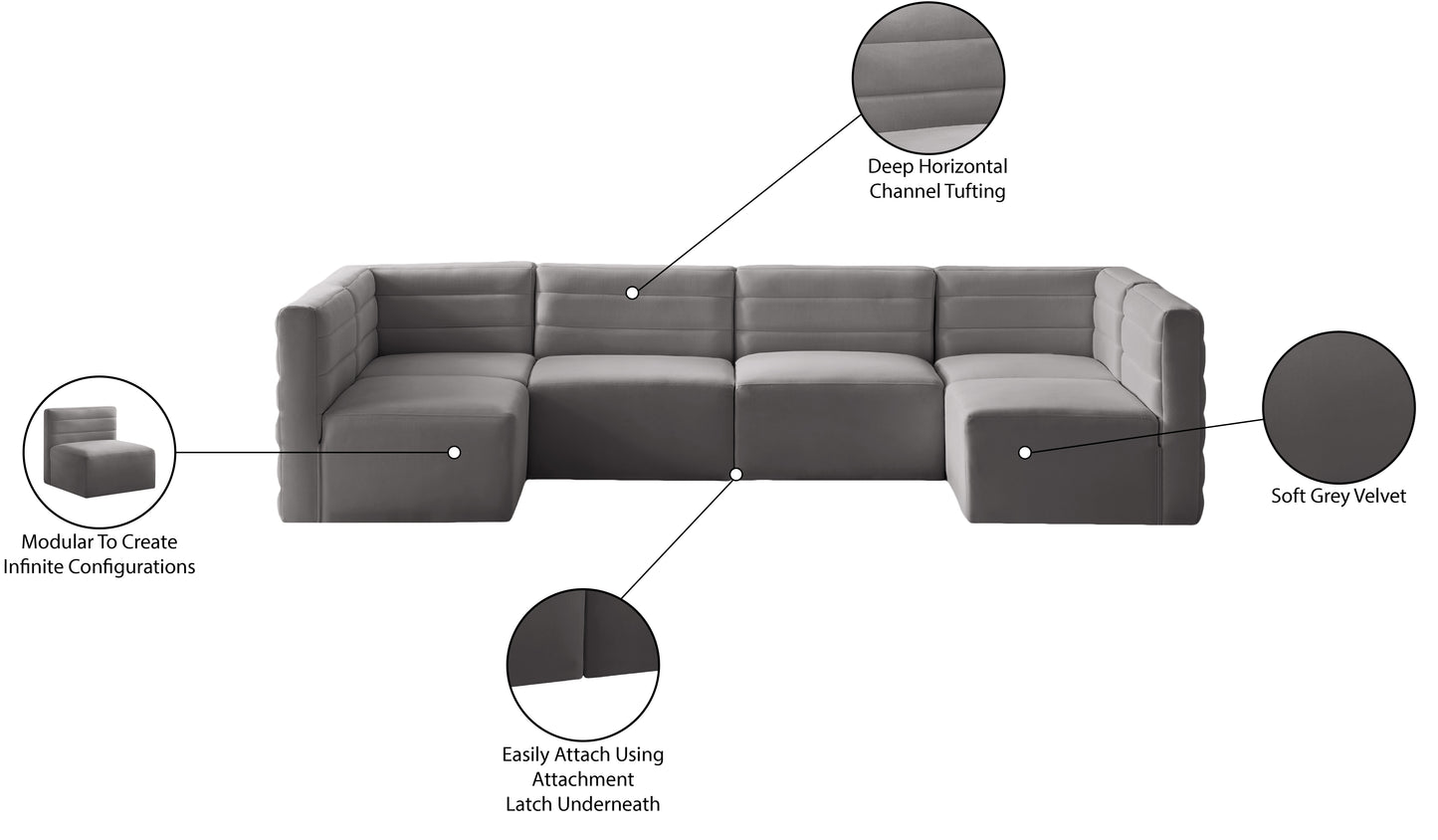 amelia grey velvet modular sectional sec6b