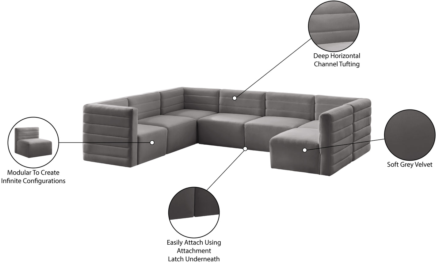 amelia grey velvet modular sectional sec7a