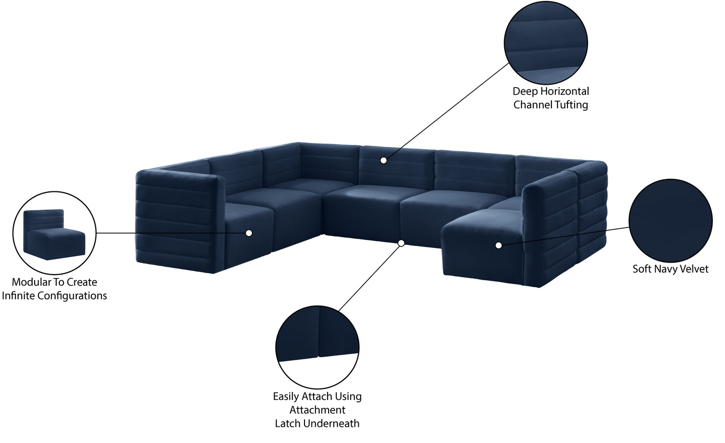 amelia navy velvet modular sectional sec7a