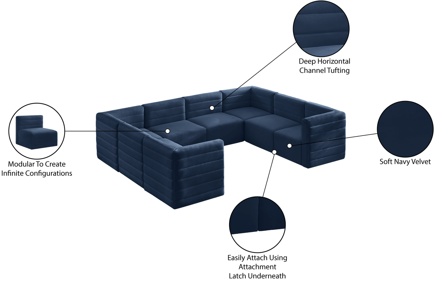 amelia navy velvet modular sectional sec8a