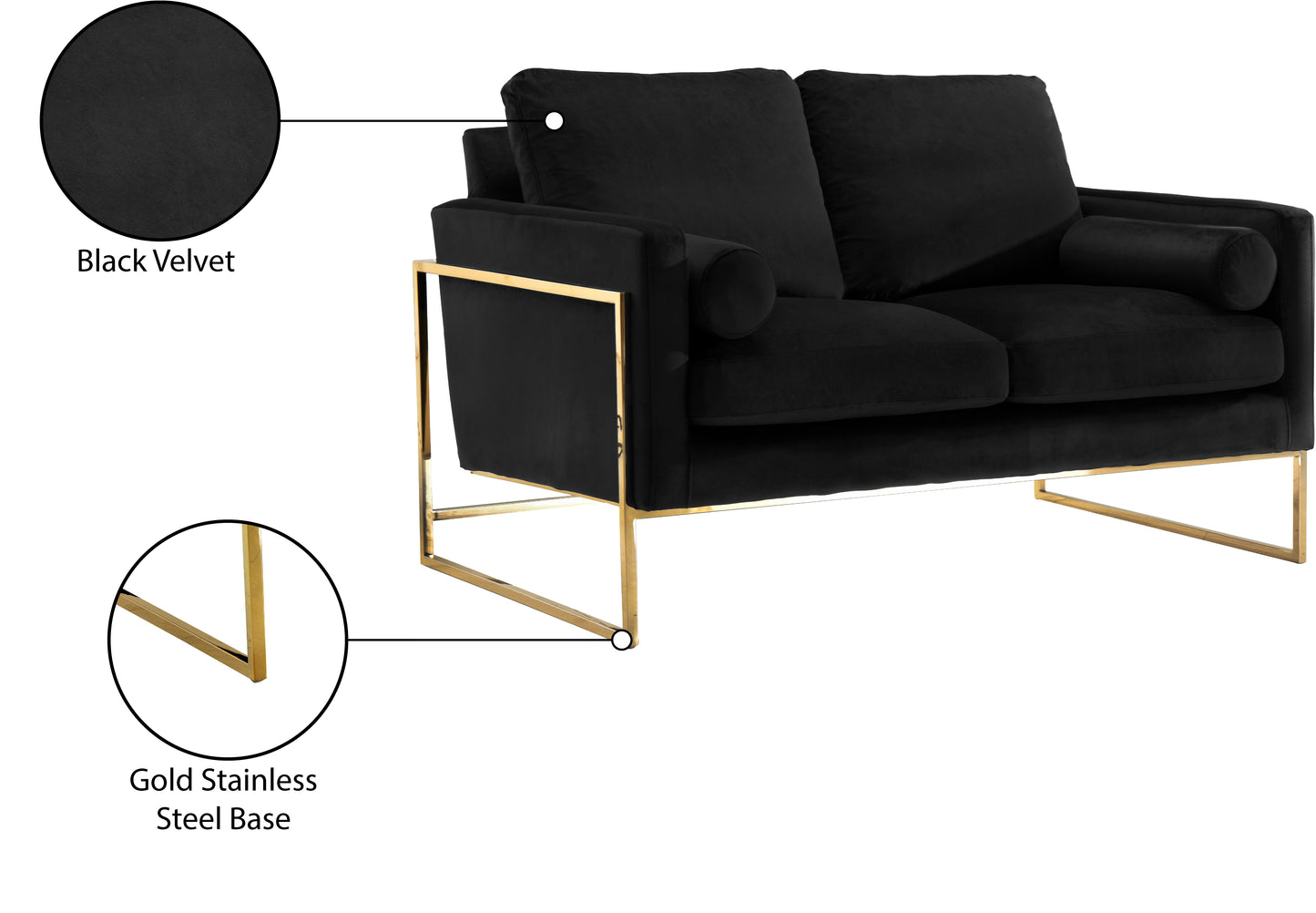 noah black velvet loveseat l