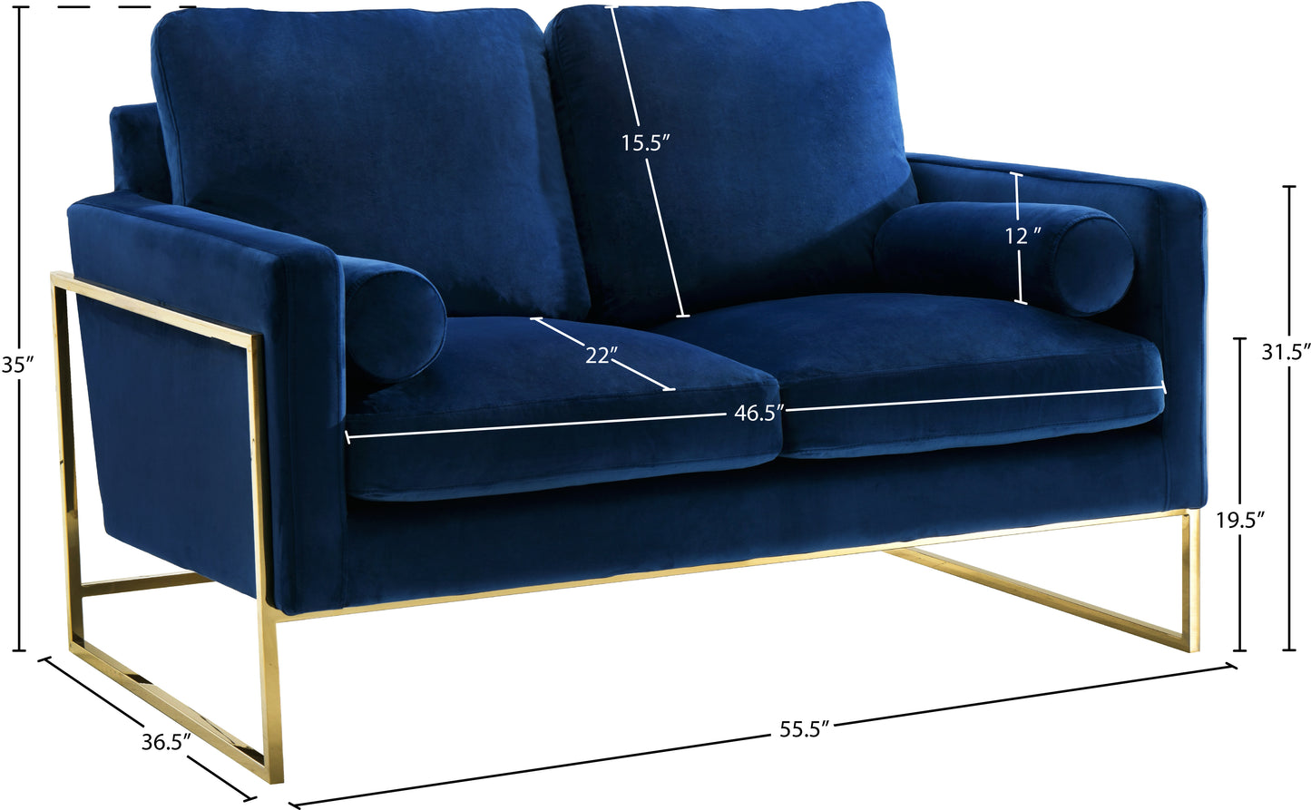 noah navy velvet loveseat l