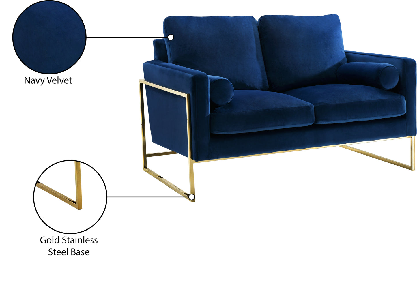 noah navy velvet loveseat l