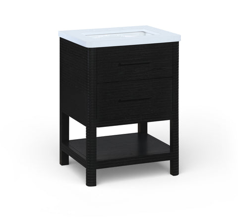 Tessa 24" Black Engineered Stone And Solid Wood Bathroom Vanity, 1 Piece