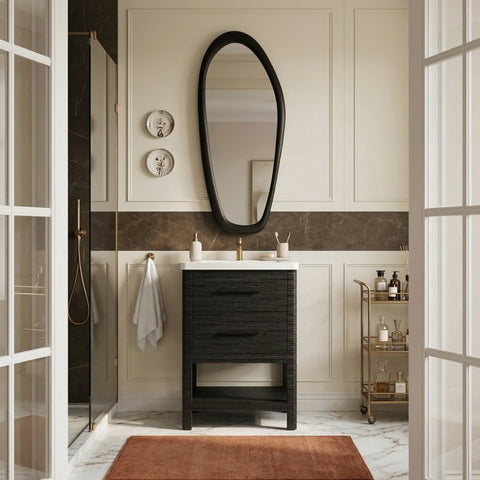 Tessa 24" Black Engineered Stone And Solid Wood Bathroom Vanity, 1 Piece