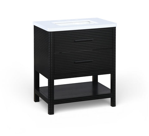 Tessa 30" Black Engineered Stone And Solid Wood Bathroom Vanity, 1 Piece