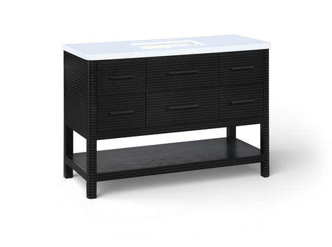 Tessa 48" Black Engineered Stone And Solid Wood Bathroom Vanity, 1 Piece