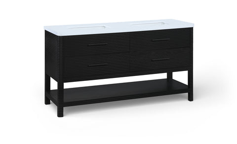 Tessa 60" Black Engineered Stone And Solid Wood Bathroom Vanity, 1 Piece