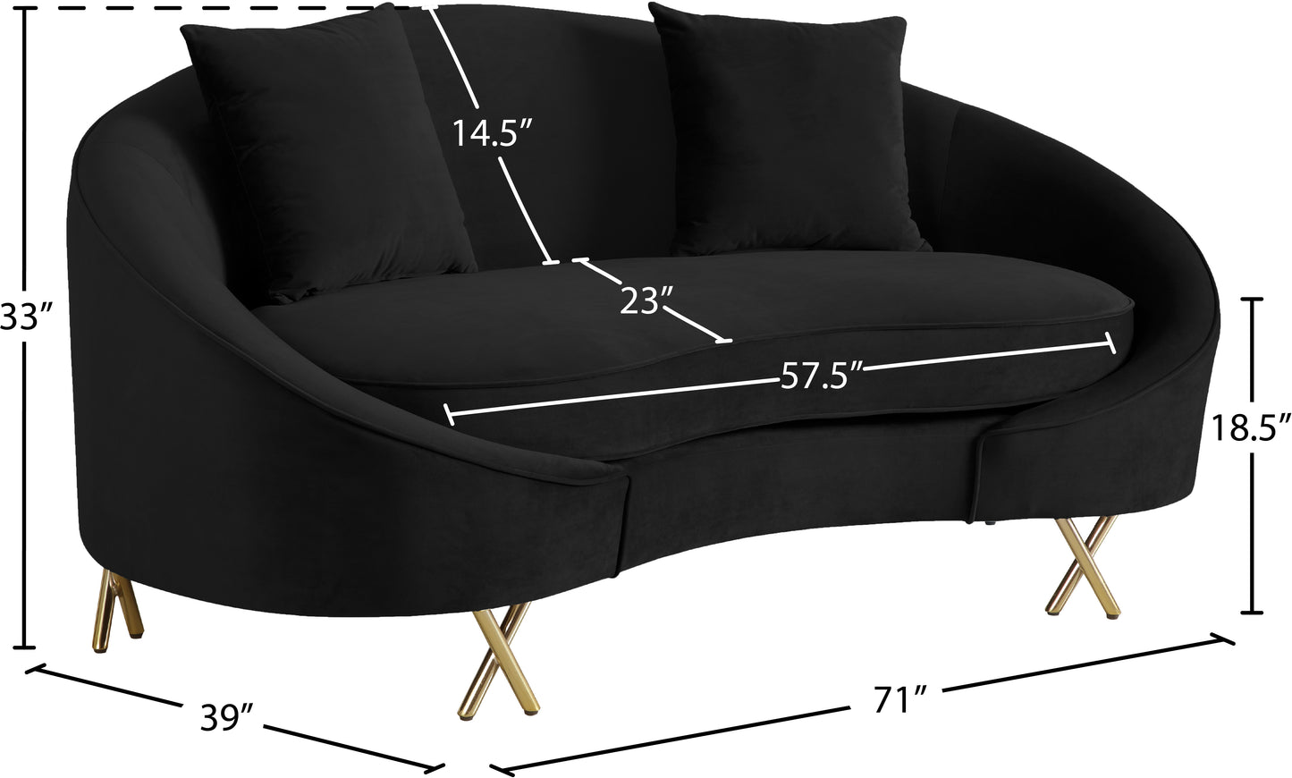 simba black velvet loveseat l